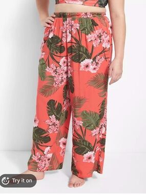 Swim by Cacique Tropical Coral Wide-Leg Pull-On Pants Swim Cover Up 18/20